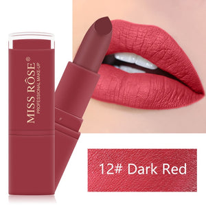 MISS ROSE 12 Colors Matte Nude Pink Makeup Long Lasting Lipstick Waterproof Lips Make up Cosmetic Not Fade Lip Balm TSLM2