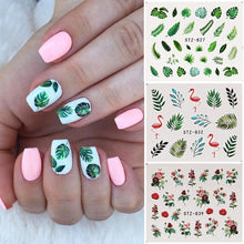 Load image into Gallery viewer, 19 Designs Nail Stickers Green Leaf Flamingo Flowers Cactus Water Decals Nail Art Decorations Wraps Flakes Sliders Manicure