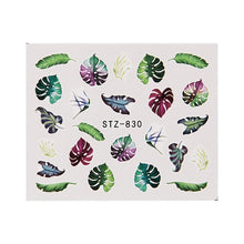 Load image into Gallery viewer, 19 Designs Nail Stickers Green Leaf Flamingo Flowers Cactus Water Decals Nail Art Decorations Wraps Flakes Sliders Manicure