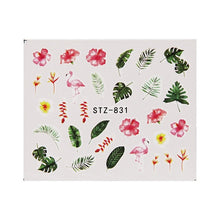 Load image into Gallery viewer, 19 Designs Nail Stickers Green Leaf Flamingo Flowers Cactus Water Decals Nail Art Decorations Wraps Flakes Sliders Manicure