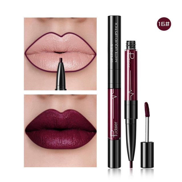 16 Color Double-ended Lipstick Waterproof Long Lasting Matte Lip Stick Liner Pencil Red Lips Makeup Liquid Lipsticks Lipliner