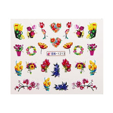 Load image into Gallery viewer, 19 Designs Nail Stickers Green Leaf Flamingo Flowers Cactus Water Decals Nail Art Decorations Wraps Flakes Sliders Manicure