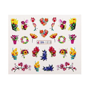 19 Designs Nail Stickers Green Leaf Flamingo Flowers Cactus Water Decals Nail Art Decorations Wraps Flakes Sliders Manicure