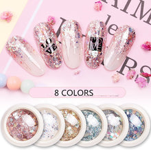 Load image into Gallery viewer, KZS001 One Box Holo Nail Art Glitter Flakes Mermaid Hexagon Sequins Shiny Chrome Pigment Powder for Gel Nail Art Decoration Tip