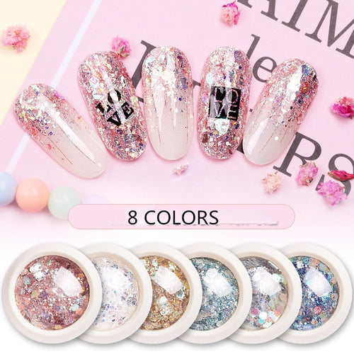 KZS001 One Box Holo Nail Art Glitter Flakes Mermaid Hexagon Sequins Shiny Chrome Pigment Powder for Gel Nail Art Decoration Tip