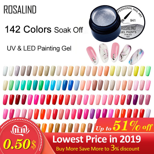 ROSALIND 5ML Painting Gel Varnish 142 Colors Gel Nail Polish Set For Manicure DIY Top Base Coat Hybird Design Of Nail Art Primer