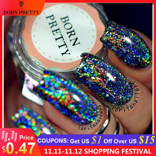 BORN PRETTY Galaxy Holographic Nail Glitter Laser Holo Nail Sequins Paillettes Pigment Powder Nail Art Dust 0.2g 0.5g Optional