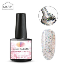 Load image into Gallery viewer, MEET ACROSS Holographic Glitter UV Gel Nail Polish Glitter Sequins Soak Off UV Gel Varnish Colorful Nail Gel Polish DIY Nail Art