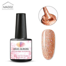 Load image into Gallery viewer, MEET ACROSS Holographic Glitter UV Gel Nail Polish Glitter Sequins Soak Off UV Gel Varnish Colorful Nail Gel Polish DIY Nail Art