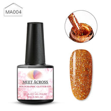 Load image into Gallery viewer, MEET ACROSS Holographic Glitter UV Gel Nail Polish Glitter Sequins Soak Off UV Gel Varnish Colorful Nail Gel Polish DIY Nail Art