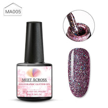 Load image into Gallery viewer, MEET ACROSS Holographic Glitter UV Gel Nail Polish Glitter Sequins Soak Off UV Gel Varnish Colorful Nail Gel Polish DIY Nail Art