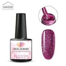 Load image into Gallery viewer, MEET ACROSS Holographic Glitter UV Gel Nail Polish Glitter Sequins Soak Off UV Gel Varnish Colorful Nail Gel Polish DIY Nail Art