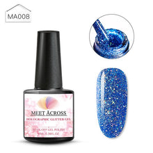 Load image into Gallery viewer, MEET ACROSS Holographic Glitter UV Gel Nail Polish Glitter Sequins Soak Off UV Gel Varnish Colorful Nail Gel Polish DIY Nail Art