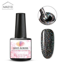 Load image into Gallery viewer, MEET ACROSS Holographic Glitter UV Gel Nail Polish Glitter Sequins Soak Off UV Gel Varnish Colorful Nail Gel Polish DIY Nail Art