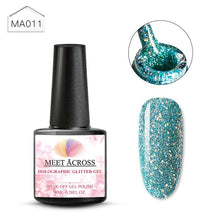 Load image into Gallery viewer, MEET ACROSS Holographic Glitter UV Gel Nail Polish Glitter Sequins Soak Off UV Gel Varnish Colorful Nail Gel Polish DIY Nail Art