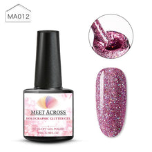 Load image into Gallery viewer, MEET ACROSS Holographic Glitter UV Gel Nail Polish Glitter Sequins Soak Off UV Gel Varnish Colorful Nail Gel Polish DIY Nail Art