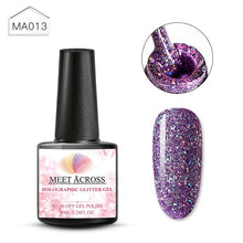 Load image into Gallery viewer, MEET ACROSS Holographic Glitter UV Gel Nail Polish Glitter Sequins Soak Off UV Gel Varnish Colorful Nail Gel Polish DIY Nail Art