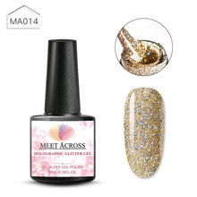 Load image into Gallery viewer, MEET ACROSS Holographic Glitter UV Gel Nail Polish Glitter Sequins Soak Off UV Gel Varnish Colorful Nail Gel Polish DIY Nail Art