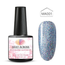 Load image into Gallery viewer, MEET ACROSS Holographic Glitter UV Gel Nail Polish Glitter Sequins Soak Off UV Gel Varnish Colorful Nail Gel Polish DIY Nail Art