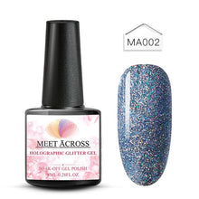 Load image into Gallery viewer, MEET ACROSS Holographic Glitter UV Gel Nail Polish Glitter Sequins Soak Off UV Gel Varnish Colorful Nail Gel Polish DIY Nail Art