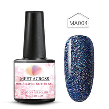 Load image into Gallery viewer, MEET ACROSS Holographic Glitter UV Gel Nail Polish Glitter Sequins Soak Off UV Gel Varnish Colorful Nail Gel Polish DIY Nail Art