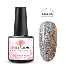 Load image into Gallery viewer, MEET ACROSS Holographic Glitter UV Gel Nail Polish Glitter Sequins Soak Off UV Gel Varnish Colorful Nail Gel Polish DIY Nail Art