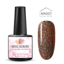 Load image into Gallery viewer, MEET ACROSS Holographic Glitter UV Gel Nail Polish Glitter Sequins Soak Off UV Gel Varnish Colorful Nail Gel Polish DIY Nail Art