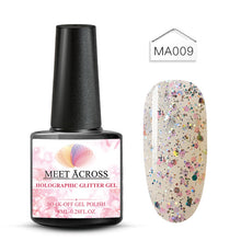 Load image into Gallery viewer, MEET ACROSS Holographic Glitter UV Gel Nail Polish Glitter Sequins Soak Off UV Gel Varnish Colorful Nail Gel Polish DIY Nail Art