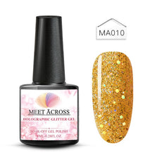 Load image into Gallery viewer, MEET ACROSS Holographic Glitter UV Gel Nail Polish Glitter Sequins Soak Off UV Gel Varnish Colorful Nail Gel Polish DIY Nail Art