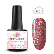 Load image into Gallery viewer, MEET ACROSS Holographic Glitter UV Gel Nail Polish Glitter Sequins Soak Off UV Gel Varnish Colorful Nail Gel Polish DIY Nail Art