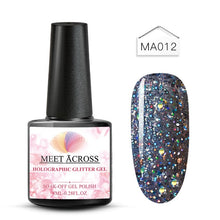 Load image into Gallery viewer, MEET ACROSS Holographic Glitter UV Gel Nail Polish Glitter Sequins Soak Off UV Gel Varnish Colorful Nail Gel Polish DIY Nail Art