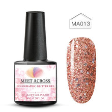 Load image into Gallery viewer, MEET ACROSS Holographic Glitter UV Gel Nail Polish Glitter Sequins Soak Off UV Gel Varnish Colorful Nail Gel Polish DIY Nail Art