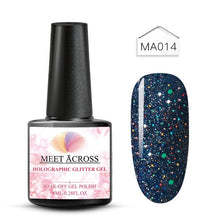 Load image into Gallery viewer, MEET ACROSS Holographic Glitter UV Gel Nail Polish Glitter Sequins Soak Off UV Gel Varnish Colorful Nail Gel Polish DIY Nail Art