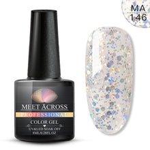 Load image into Gallery viewer, MEET ACROSS Holographic Glitter UV Gel Nail Polish Glitter Sequins Soak Off UV Gel Varnish Colorful Nail Gel Polish DIY Nail Art