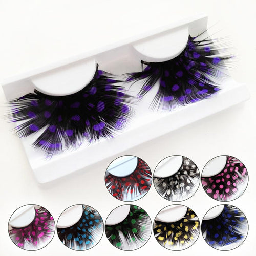 1 Pair Feather Dot False Eyelashes Party Nightclub Makeup Eye Lash Halloween Xmas Show Masquerade Natural Colorful 9 COLORS