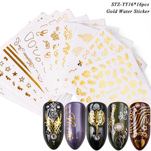 1 Set Mixed Design New Nail Art Sticker Set Black Lace Gold Silver Glitter Flower Water Decal Slider Wraps Decor Manicure CH830