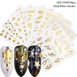 1 Set Mixed Design New Nail Art Sticker Set Black Lace Gold Silver Glitter Flower Water Decal Slider Wraps Decor Manicure CH830