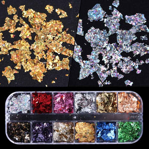 1pcs Aluminum Flakes Sequins Nail Glitter Powder Irregular Mirror Chrome Pigment Paillette Foil Manicure Nail Art Decor JI950